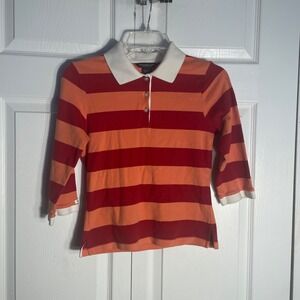 Vintage Abercrombie Fitch Striped‎ Y2K Rugby Polo Shirt Junior L Red Orange Top